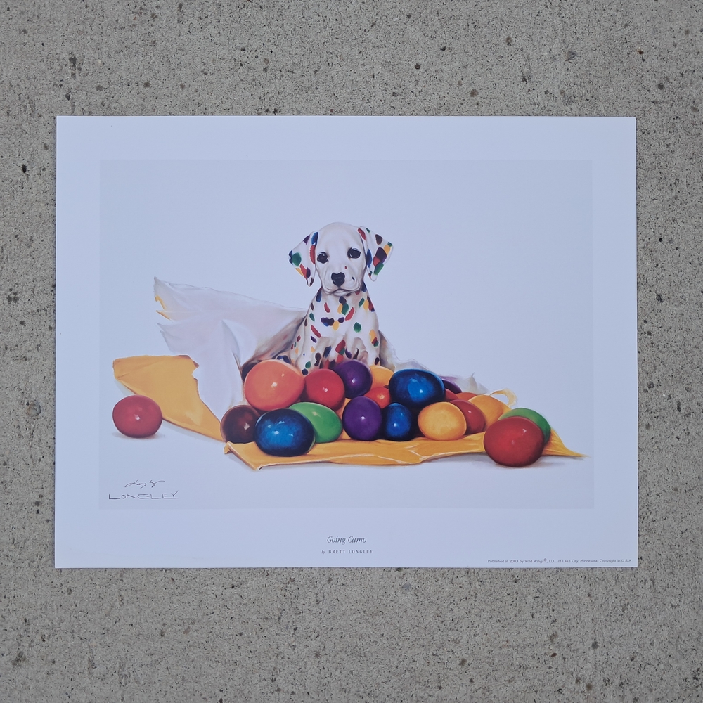Vibrant Dalmatian Art Print with Colorful Balls